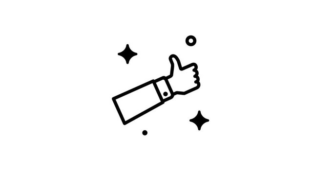 This icon displays a thumbs up gesture surrounded by sparkling stars illustrating positive feedback approval customer satisfaction and success