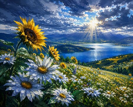 A breathtaking cinematic acrylic painting captures the beauty of nature immediately after a passing storm.
