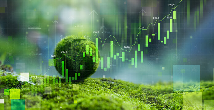 Sustainable green business growth and investment concept with financial charts of investment, tax, and profit. ESG concept for eco-friendly business world, ecology, Earth Day