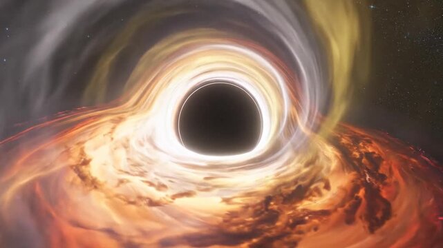 A cosmic phenomenon with swirling accretion disk and distant stars