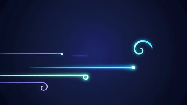 Abstract glowing light streaks moving across dark background with subtle particle effects