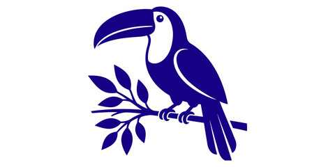 Obraz premium Blue Toucan Bird Silhouette Perched on Tree Branch Icon