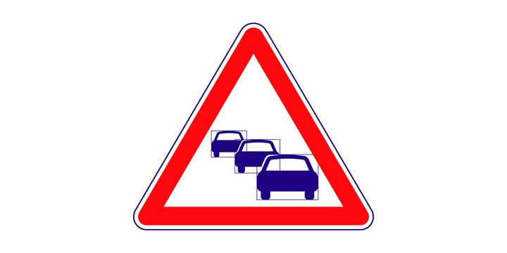 Traffic jam road sign icon red triangle traffic queue warning symbol isolated on transparent background