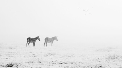 Obraz premium Elegant Zebras in Snowy Wilderness: A Cinematic Capture