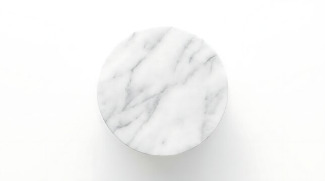 White marble podium top view on white background.