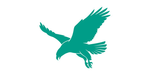 Fototapeta premium Flying Eagle Falcon Silhouette Teal Graphic Transparent Background