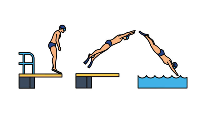 Diving Board Sequence Flat Illustration
