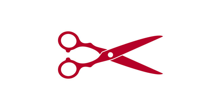 Red scissors icon vector illustration for hair salon barber shop tailoring craft and grooming tool concept design asset