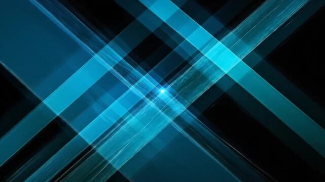 Abstract blue light beams crossing on a dark background surface