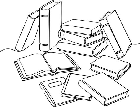Collection of line art illustrations featuring books laptop and study supplies education literature learning