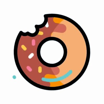 Bitten Chocolate Donut Icon with Sprinkles and Crumbs, Sweet Pastry Illustration