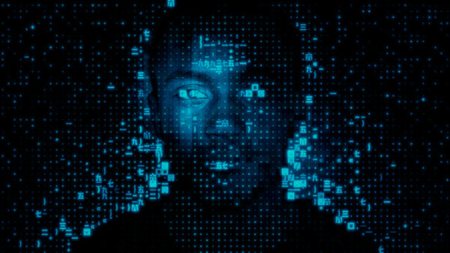Digital Face made of Programming Code, illustrating AI Generated Persona Concept.