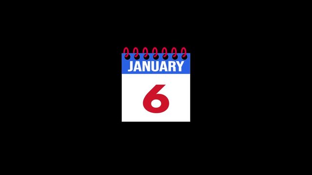 Daily Calendar Page Flip Animation from january 5 to january 6 with Page Turn Transition on Black Background