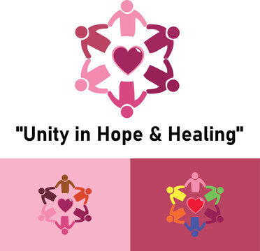 Unity in Hope and Healing People Holding Hands Around Heart Vector Design