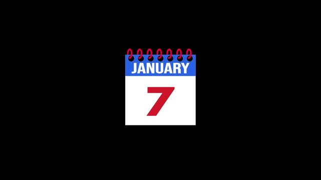 Daily Calendar Page Flip Animation from january 6 to january 7 with Page Turn Transition on Black Background