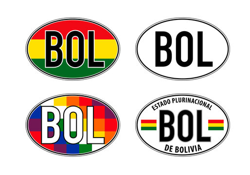 Bolivia, oval international vehicle registration code license plate car sticker, vector illustration