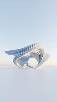 Futuristic parametric architecture sculpture, white fluid organic curves, modern abstract pavilion design on a clean horizon background