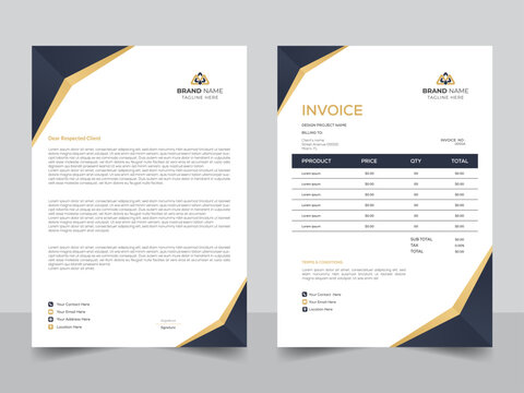 Professional business invoice and letterhead design template with modern creative style, editable invoice and letterhead for projects