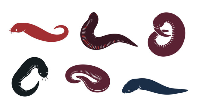 Set of Stylized Flat Vector Worms and Parasites