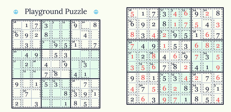 Sudoku puzzle grid with numbers and highlighted sections for solving