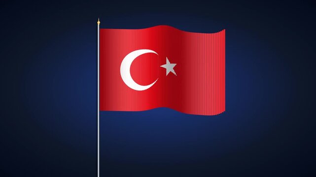Red flag with white crescent and star on dark blue background