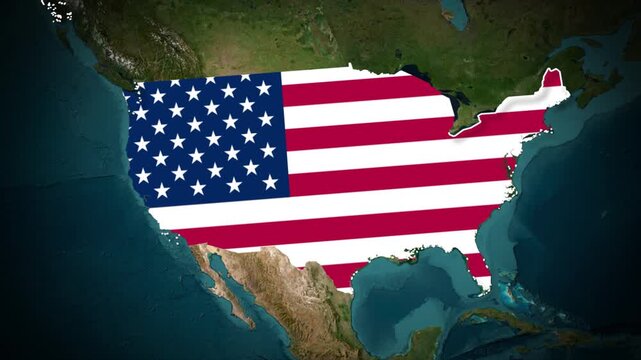 USA Map With Flag Colors Overlay Animation, United States Location Map, North America Country Map