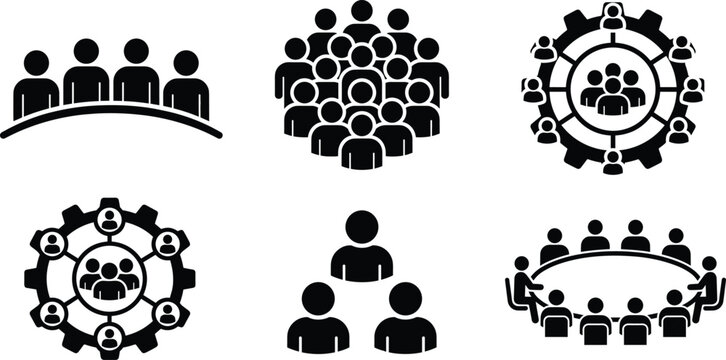 Teamwork and Business People Silhouette Icon Set for Organization and Collaboration