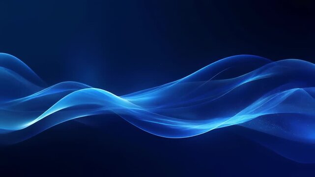 Flowing blue energy waves with subtle light particles moving smoothly on a dark background