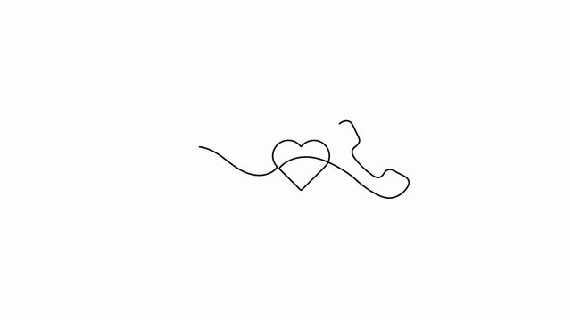 Phone receiver with heart outline animation representing customer care helpline or romantic talk concept