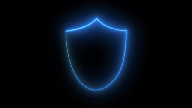 Abstract neon security shield icon animation, Cybersecurity protection shield symbol for digital cloud safety. protection icon animation, Bright neon security neon frame background. 4k