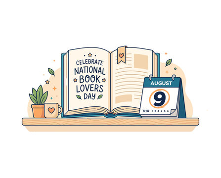 National book lovers day celebration illustration with open book and calendar