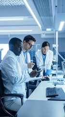 Fototapeta premium Diverse scientists collaborating in a modern laboratory setting.