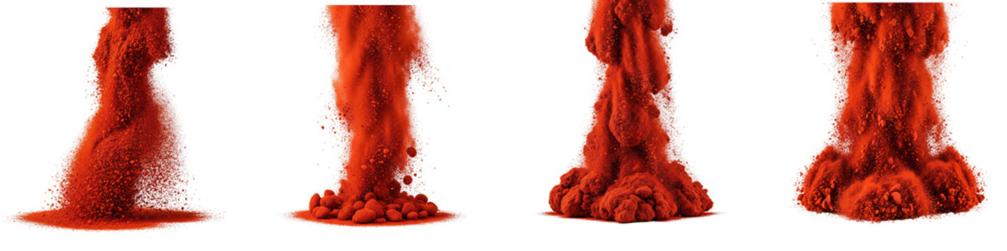 Red powder pigment falling and exploding against a black background