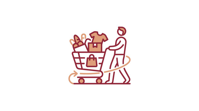 Person pushing shopping cart with goods.