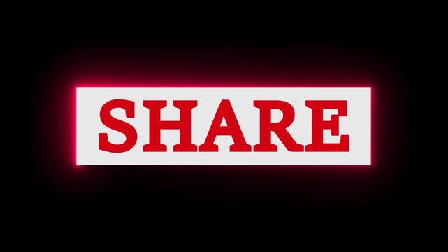 Neon Share Button Motion Graphic, Animated Red Glowing Text Overlay for Social Media Creators