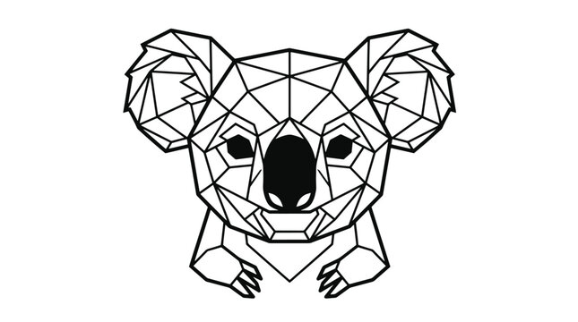 Geometric low poly koala head illustration with clean lines and minimalist design on a white background
