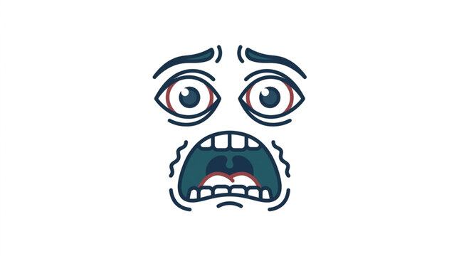 Cartoon face with shocked expression and wide eyes.