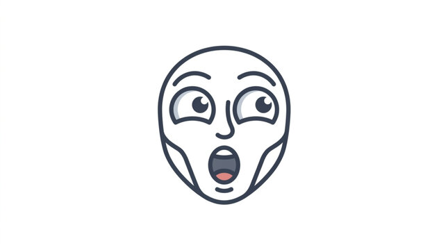 Cartoon face with shocked expression and wide eyes.
