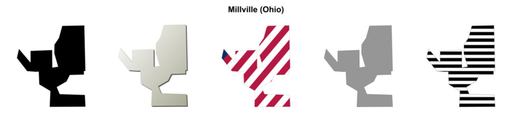 Fototapeta premium Millville (Ohio) blank outline map set