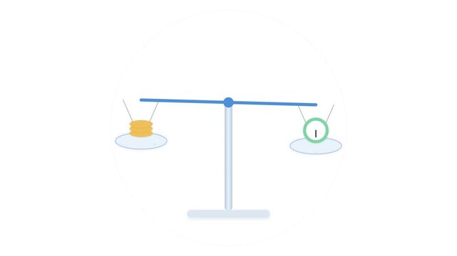 Balance scale weighing money coins against a clock icon