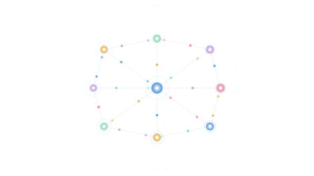 Colorful network diagram connecting nodes on white background