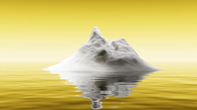 White surreal mountain reflection background with morphing water loop