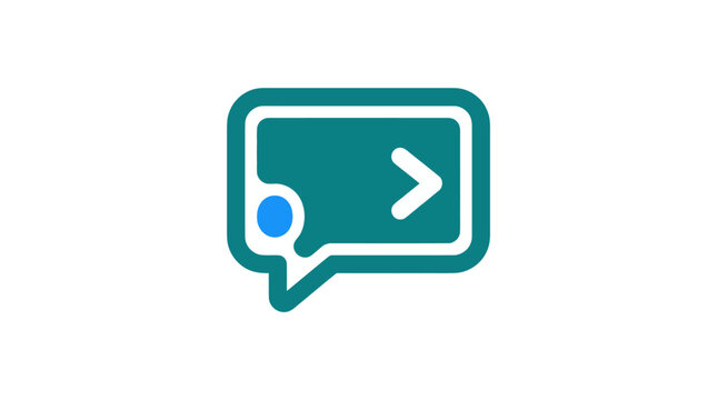 Teal speech bubble icon with arrow.