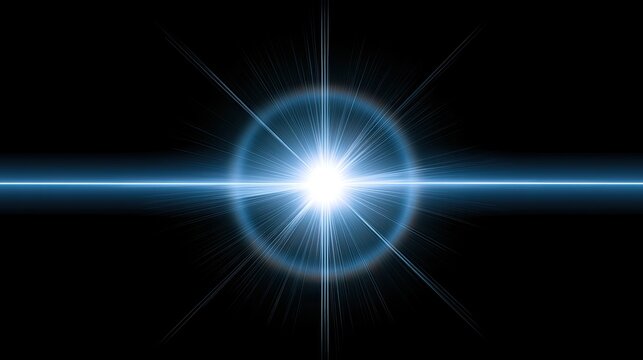 Brilliant blue light bursts from a central point, creating starburst and lens flare effects