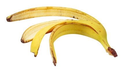 Obraz premium Opened banana peel remaining after eating the fruit, isolated on transparent cutout background