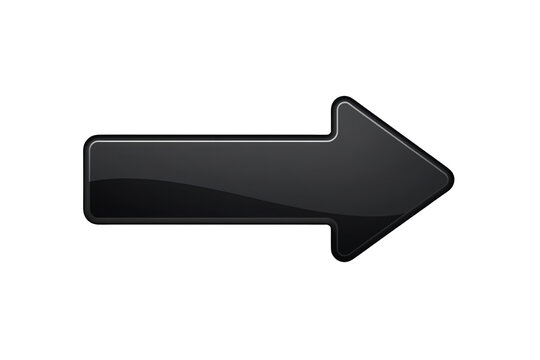 Glossy black right arrow isolated on transparent background