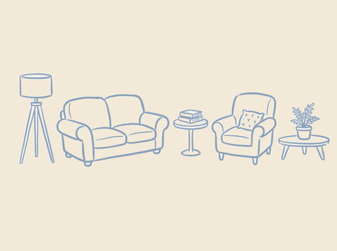 Cozy Living Room Furniture Arrangement Line Drawing for Interior Design
