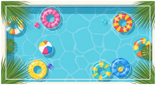 Minimal summer pool background with clear blue water texture, top view perspective