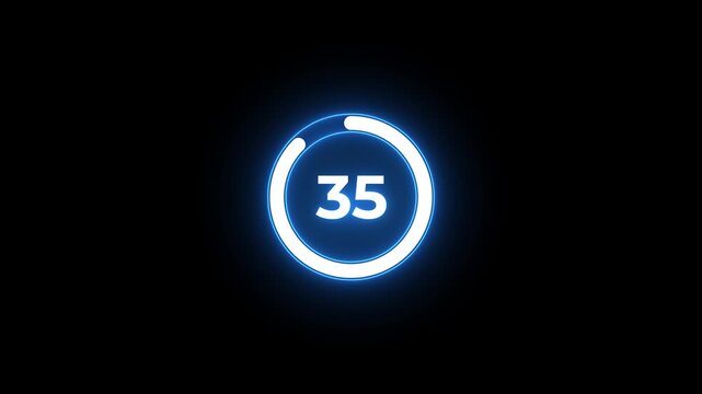 Countdown timer neon from 40 to 0 seconds real time. Modern flat design of countdown animation isolated on black background with alpha channel 40 Seconds Digital Countdown Timer Animation.