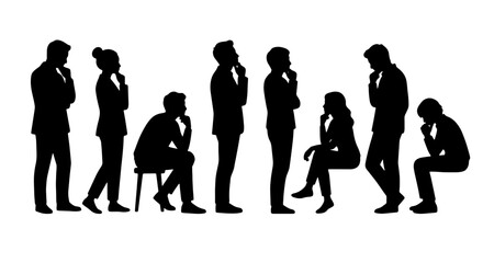 Obraz premium Silhouette Figures Pondering, Thinking, Decision Making, Business Concepts, Vector Set